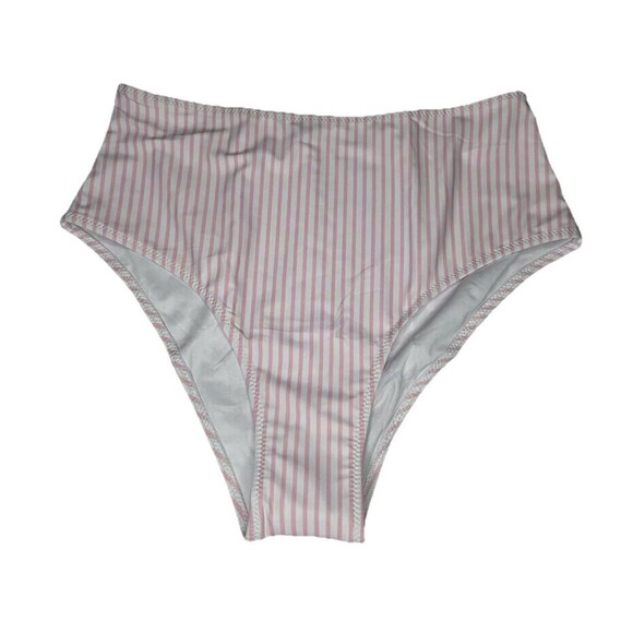 Vimpunec High Waist High Leg Pink/White Striped Swim Bottoms SIZE Large NWT - Picture 1 of 5